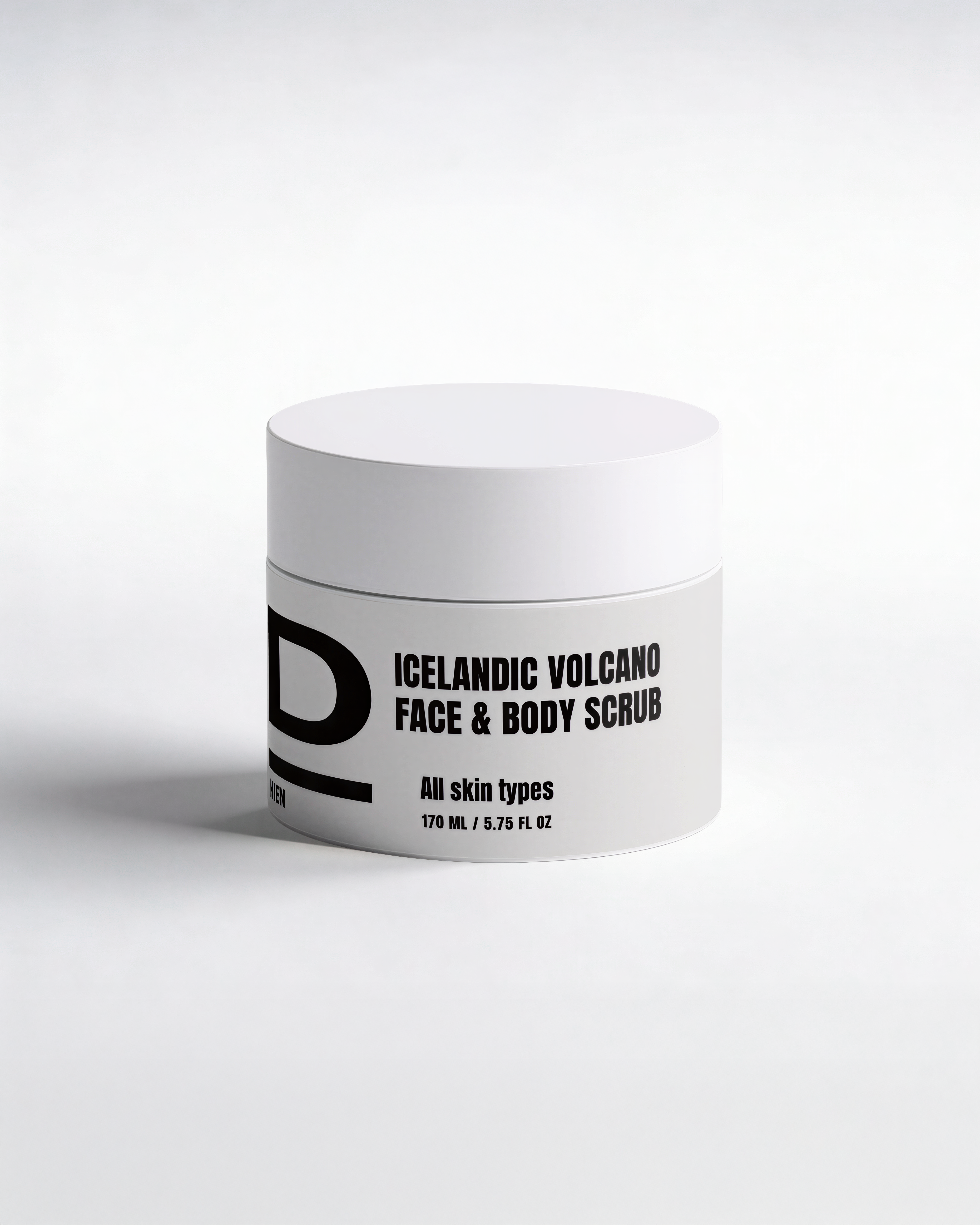 Icelandic Volcano Face & Body Scrub in weißem Behälter, 170 ml, für alle Hauttypen.