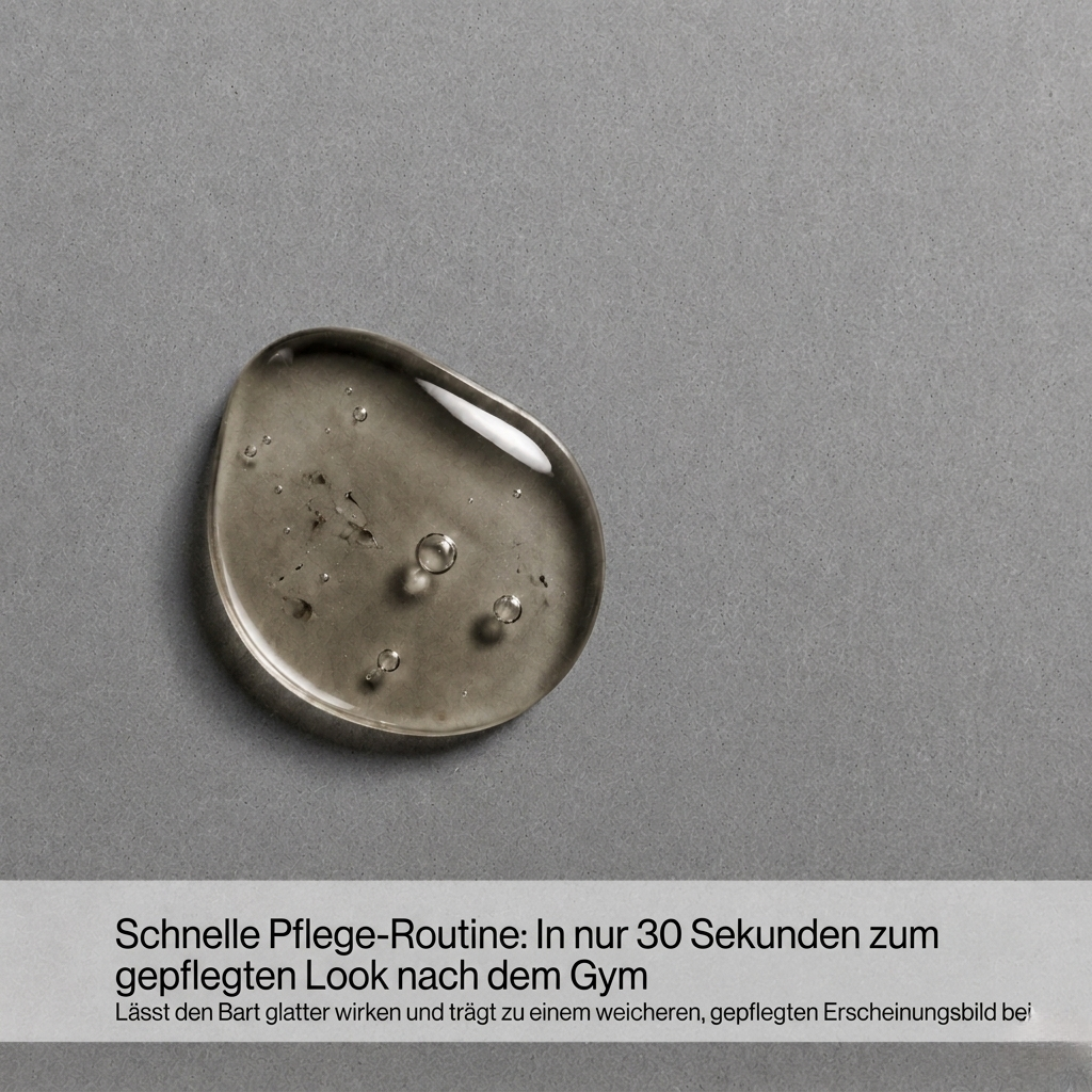 Nahaufnahme eines transparenten Gelkleckses auf grauem Untergrund mit Text 'Dein schneller Reset nach einem langen Tag Für die Anwendung auf Haar, Körper und Gesicht geeignet'