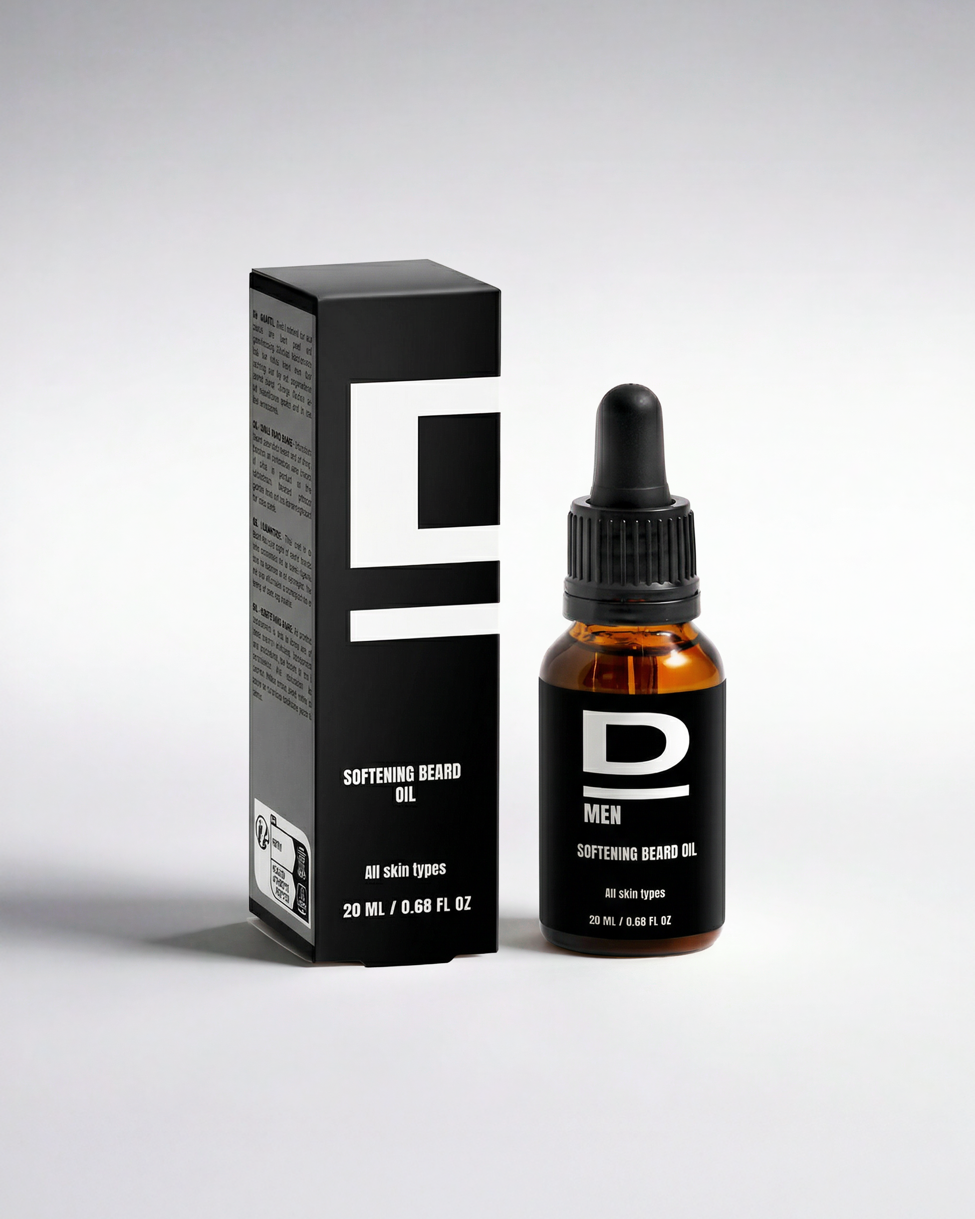 Beard Oil für Männer, 20 ml, in braunem Fläschchen mit schwarzer Verpackung, für alle Hauttypen.