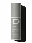 Grauer Sonnenschutz-Stick mit Aufschrift 'D MEN SUN PROTECTION SPF50 STICK All skin types 12 G / 0.42 OZ'