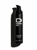 Schwarze Flasche mit Pumpspender und weißer Aufschrift 'D MEN OIL-FREE ZINC FACE GEL 50 ML / 1.69 FL OZ' auf weißem Hintergrund mit Schatten